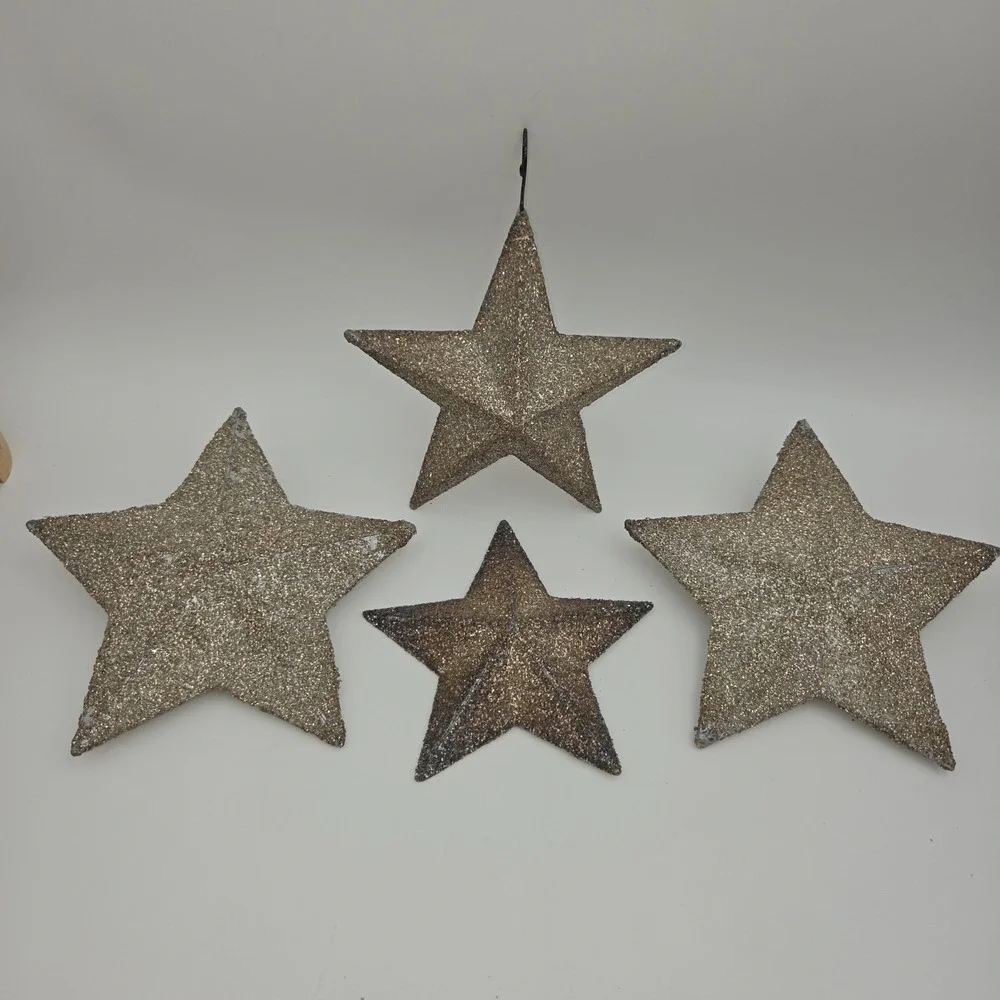 Lot of 4 Christmas ornaments Wendy Addison Stars Cannon Falls silver glitter